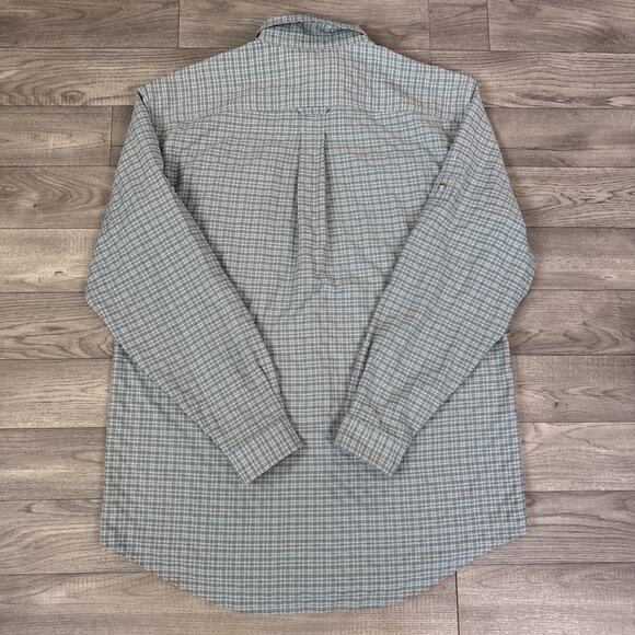 LL Bean Traveler Check Lightweight Button Front Shirt Green Gray sz Large Tall - Picture 5 of 6